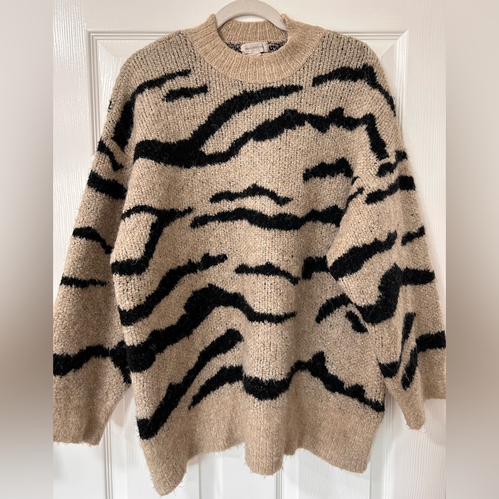 Urban Outfitters Black and Tan Zebra Crew Neck Sweater